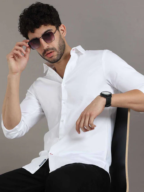 Slim Fit Stretchable White Shirt for Men