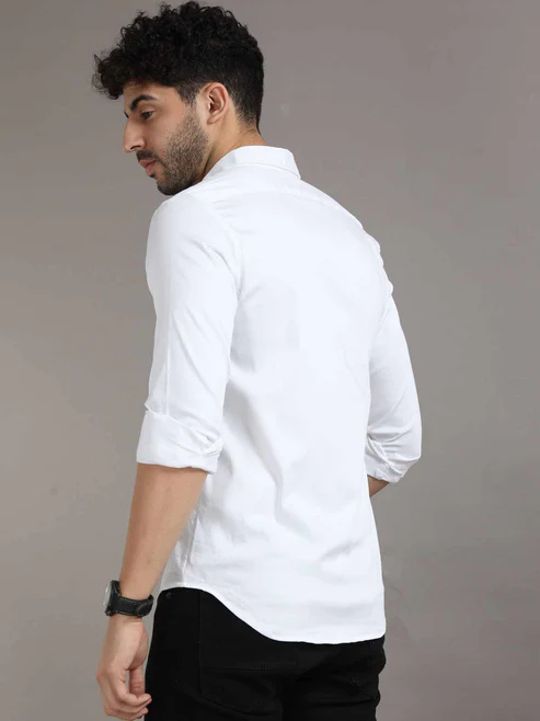 Slim Fit Stretchable White Shirt for Men