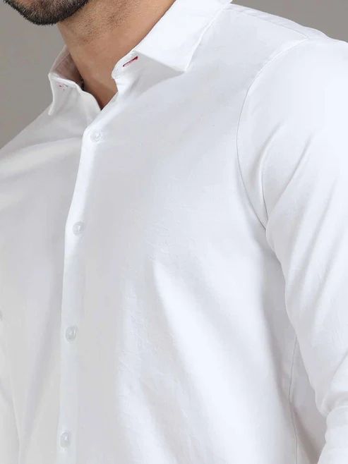 Slim Fit Stretchable White Shirt for Men