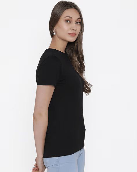 Women Round-Neck Black Tshirt