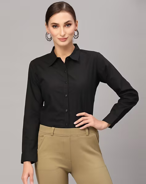 Black Shirt with Spread Collar