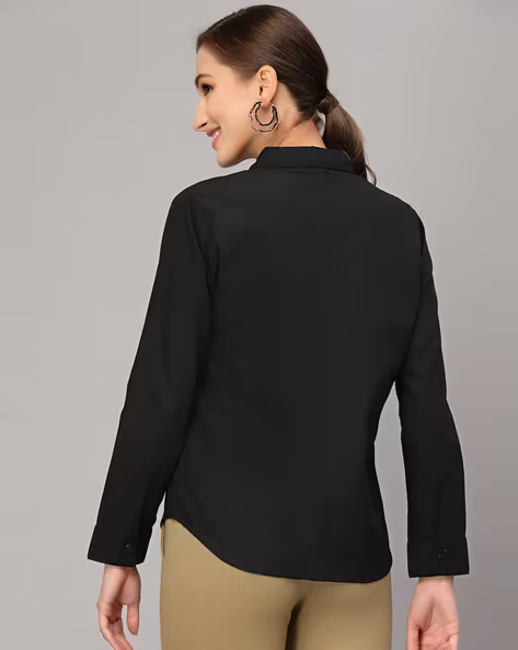 Black Shirt with Spread Collar