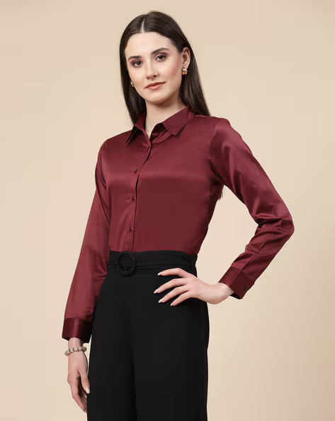 Women Regular Fit Spread Collar Shirt
