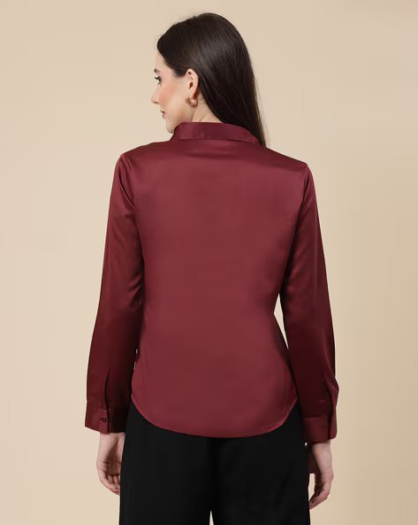 Women Regular Fit Spread Collar Shirt