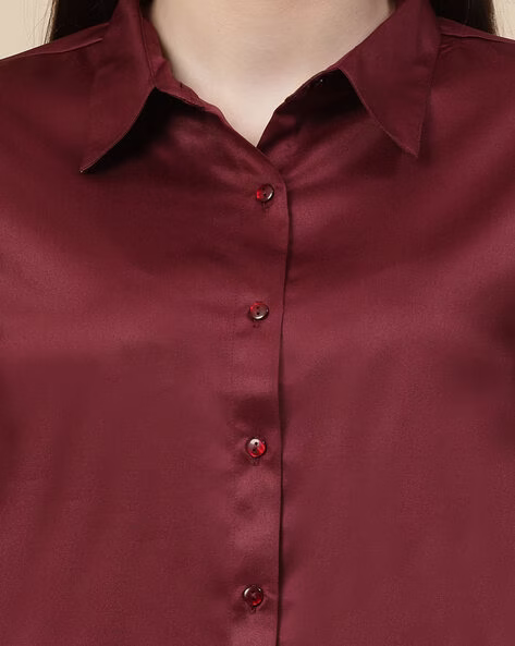 Women Regular Fit Spread Collar Shirt
