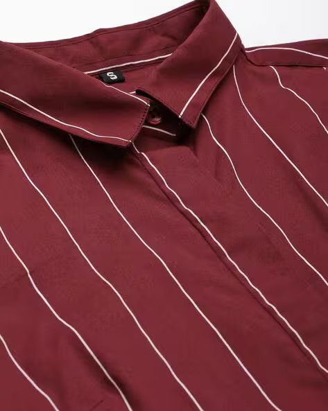 Women's Maroon Pinstripe Formal Shirt – Full Sleeve, Slim Fit