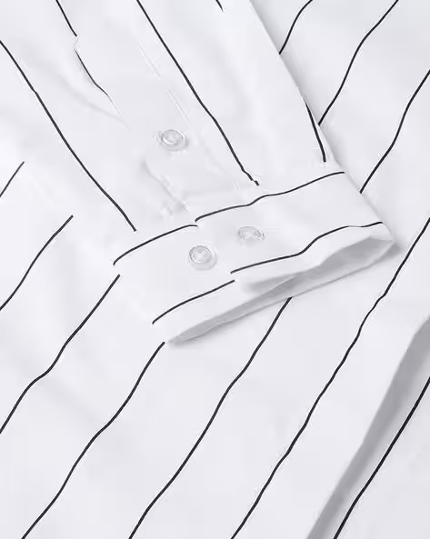 White Pinstripe Slim Fit Cotton Shirt for Women – Elegant Formal & Office Wear