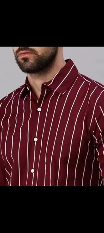 Men’s Maroon Slim Fit Striped Cotton Shirt – Casual & Formal Wear