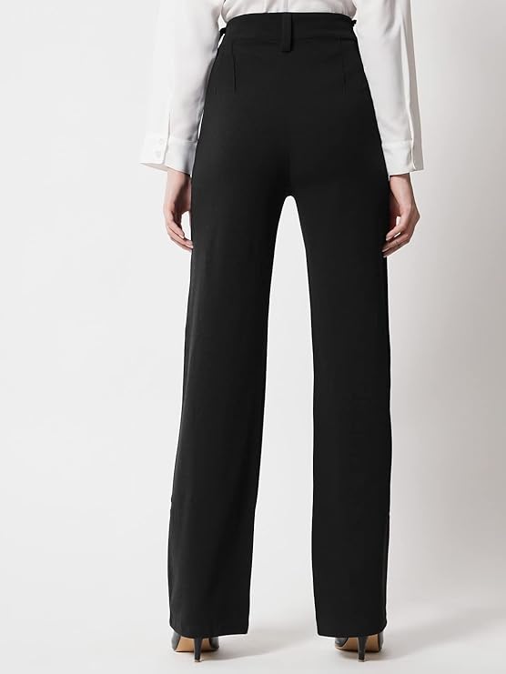 Women Straight Fit Polyester Blend Solid Trousers