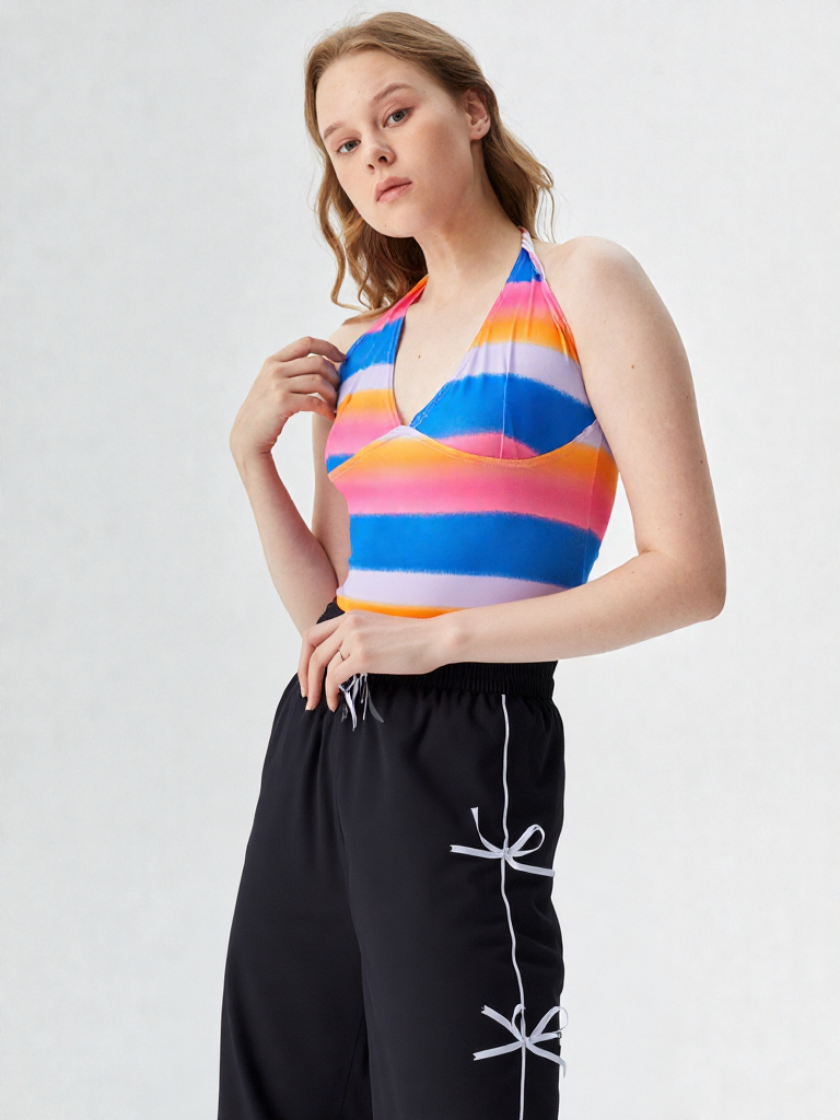 Stylish Black Bow String Track Pants – Relaxed Fit | Streetwear Casual for Women's