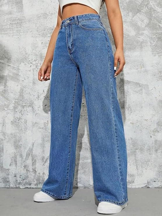 Women's Blue High-Waist Wide Leg Jeans for Womens– Vintage Fit, Street Style Denim