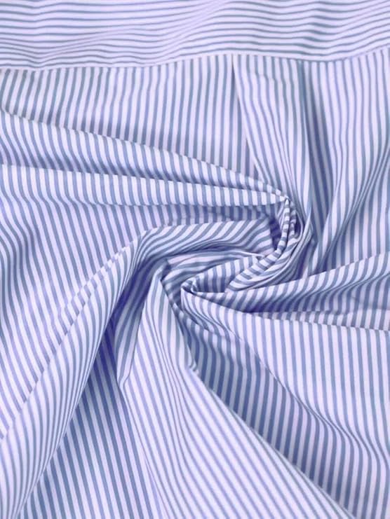Women's Blue & White Vertical Striped Cotton Shirt – Oversized Long Sleeve Button-Down