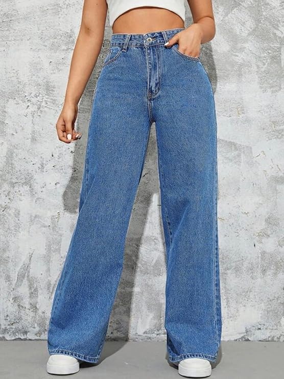 Dark Blue High-Waist Wide Leg Jeans for Womens– Vintage Fit, Street Style Denim