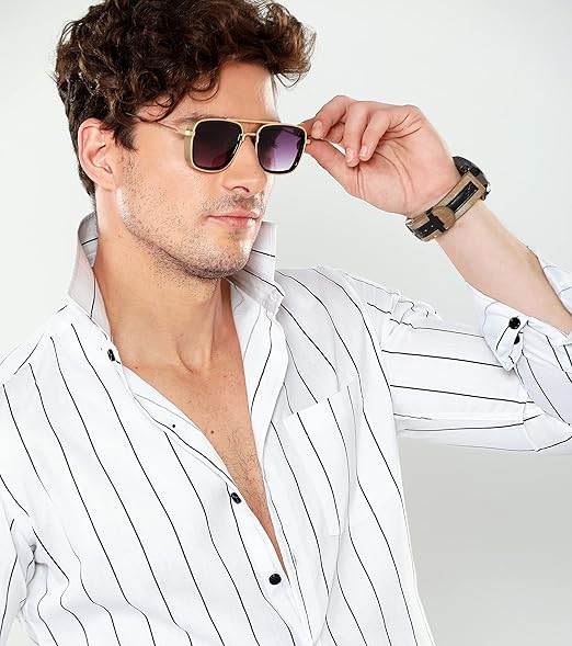 Men's White Slim Fit Vertical Striped Casual Shirt – Full Sleeves | Classic Button-Down