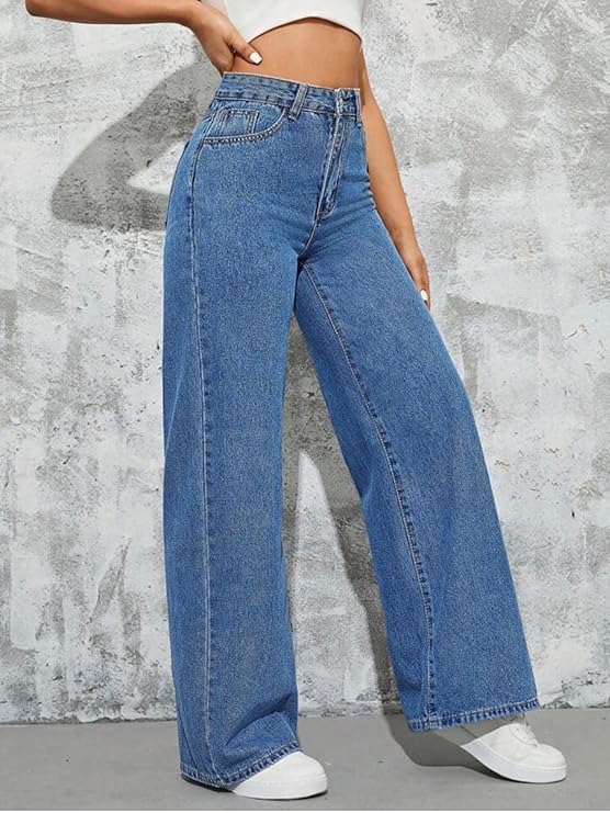 Dark Blue High-Waist Wide Leg Jeans for Womens– Vintage Fit, Street Style Denim