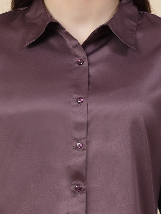 Women Mauve Satin Regular Formal Shirt