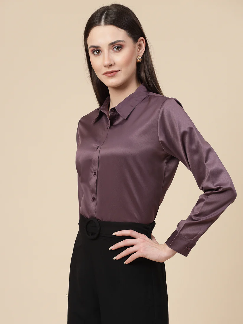Women Mauve Satin Regular Formal Shirt