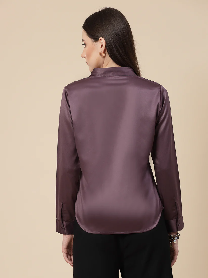 Women Mauve Satin Regular Formal Shirt