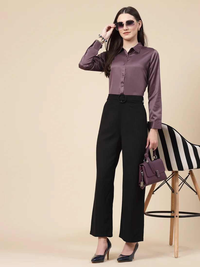 Women Mauve Satin Regular Formal Shirt