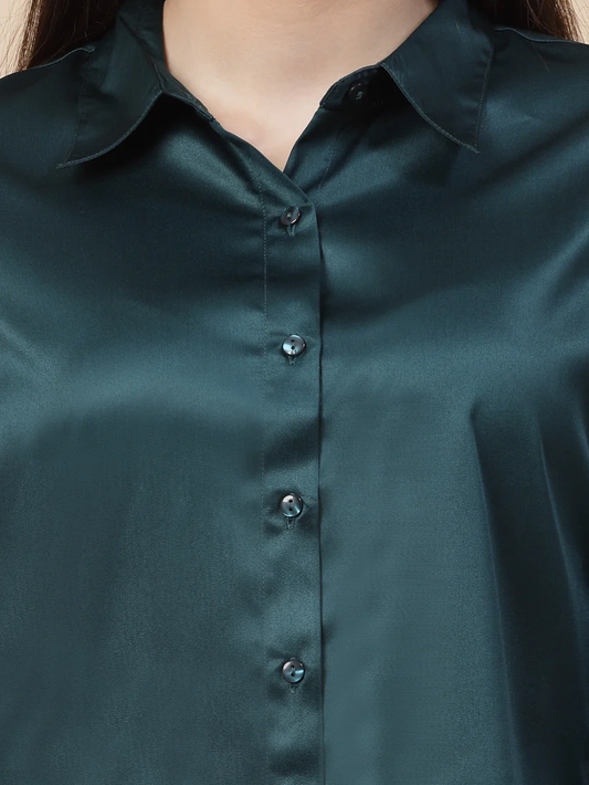 Women Teal Satin Regular Formal Shirt