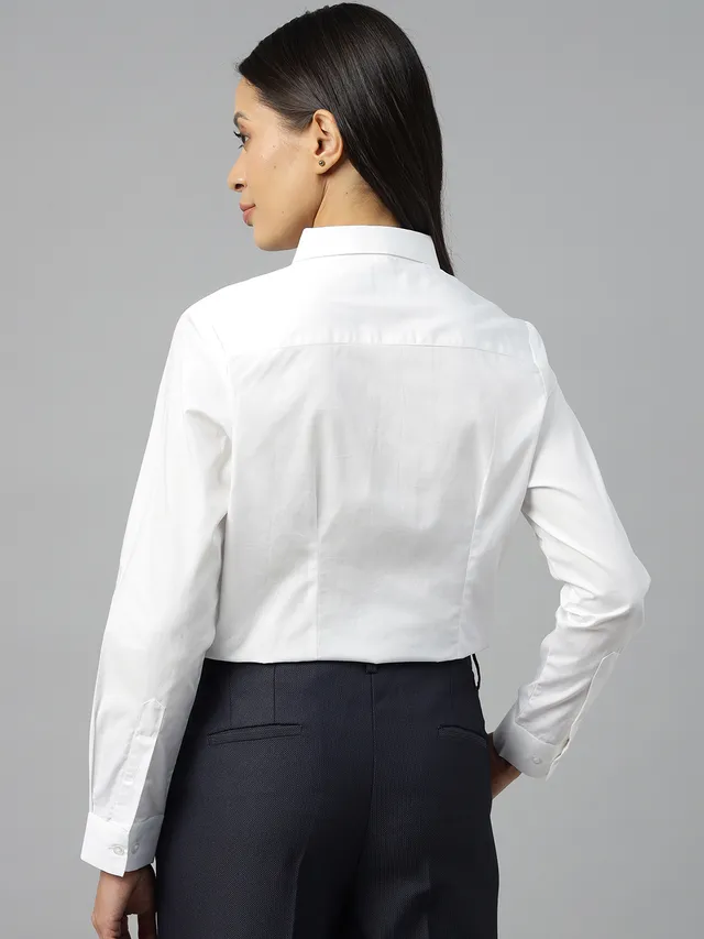 Women White Solid Regular Fit Pure Cotton Formal Shirt