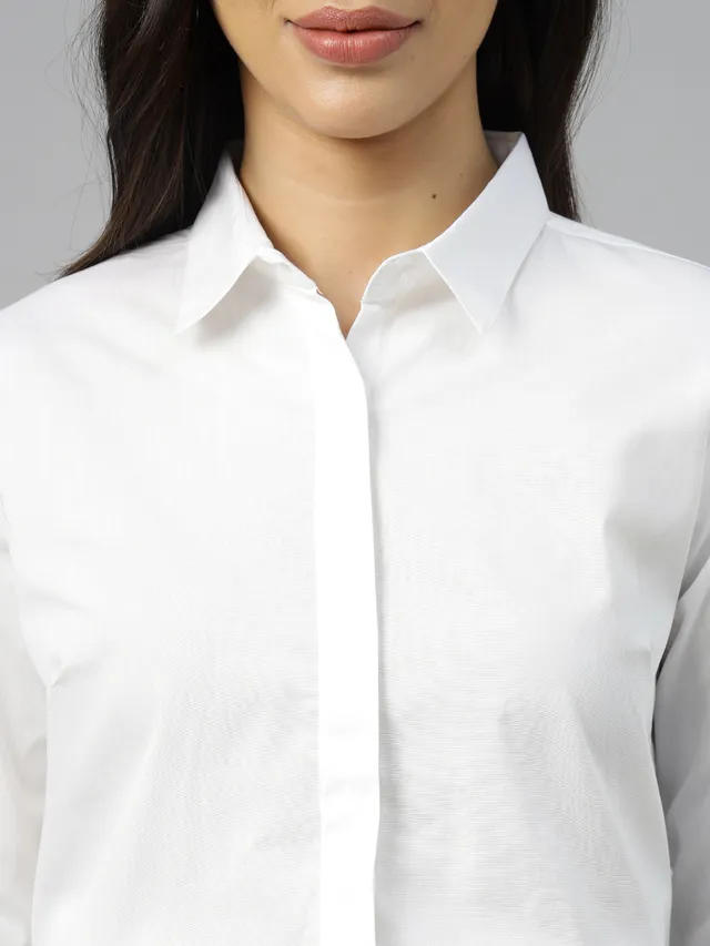 Women White Solid Regular Fit Pure Cotton Formal Shirt