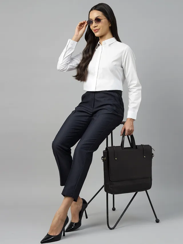 Women White Solid Regular Fit Pure Cotton Formal Shirt
