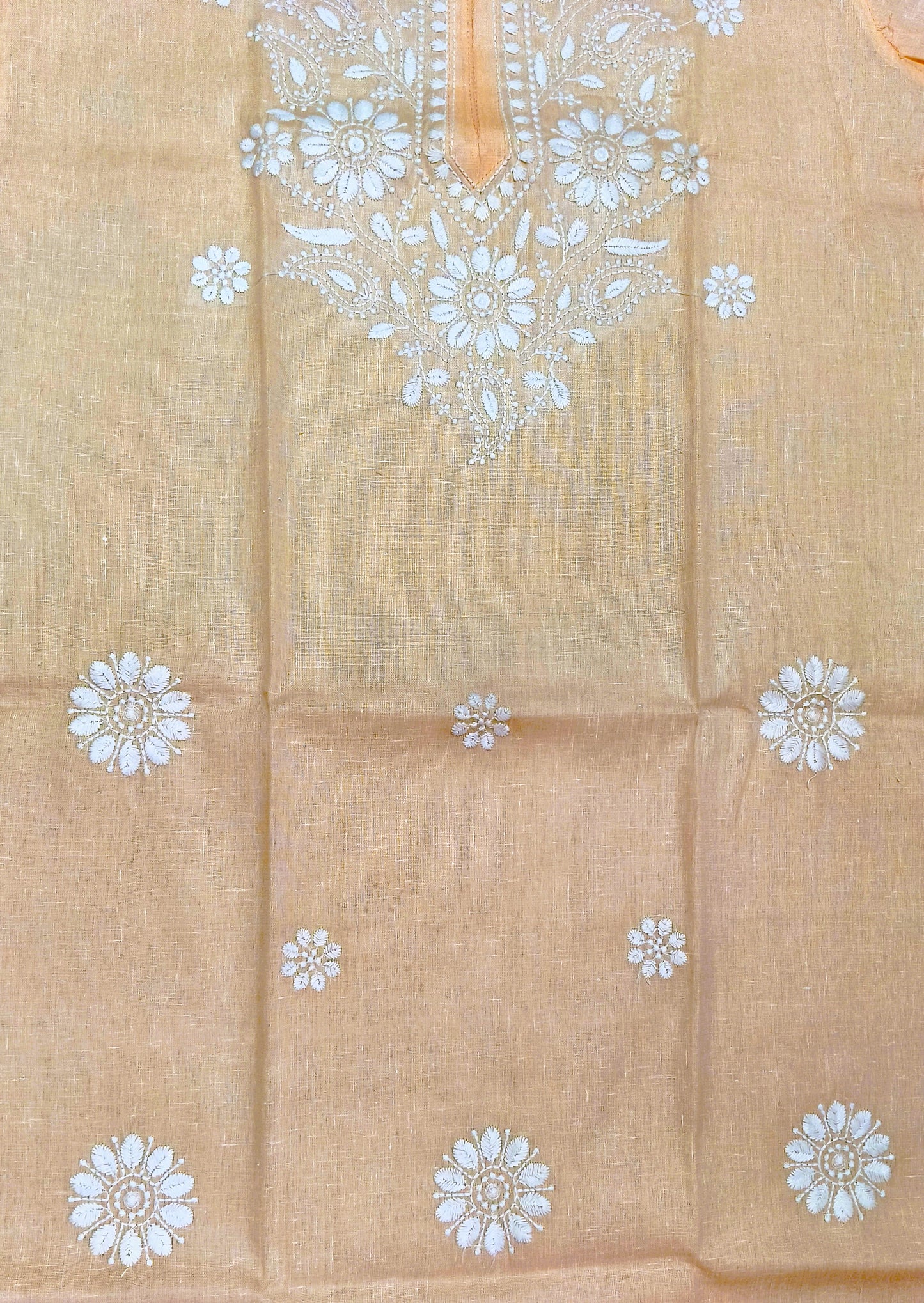Peach Embroidered Straight Kurti for Women – Cotton Blend, Floral Chikankari Design, 3/4 Sleeves