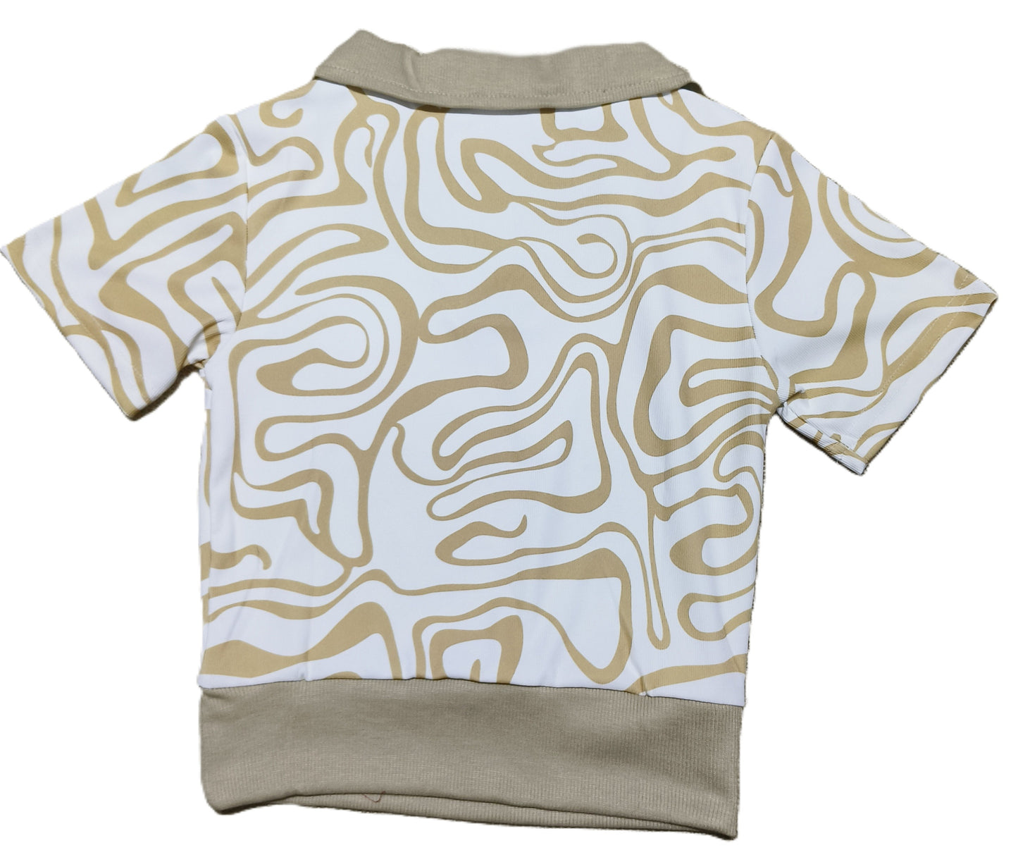 Olive Green Abstract Printed Collared Crop Top for Women – V-Neck Half Sleeve Stylish Fit
