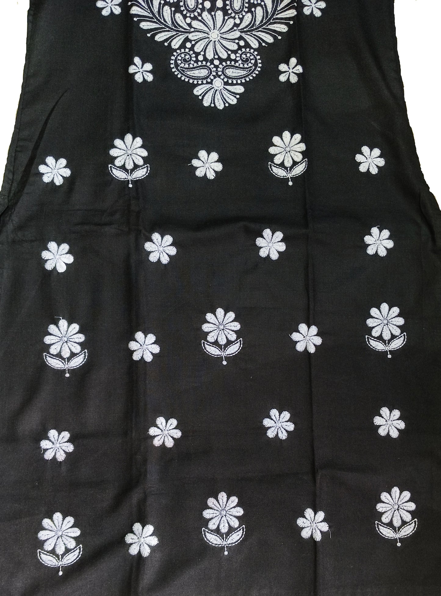 Black Cotton Chikankari Embroidered Kurti for Women – Elegant Floral Design | Daily & Festive Wear