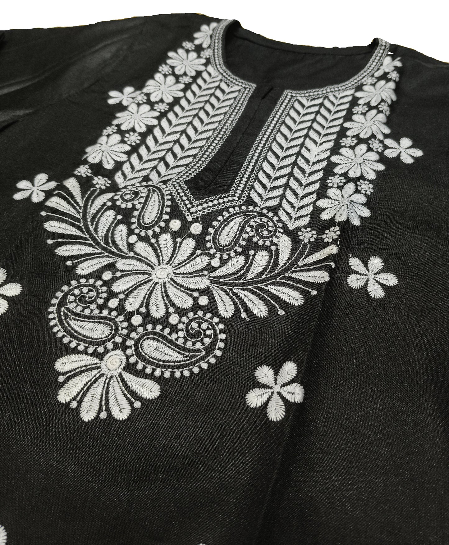 Black Cotton Chikankari Embroidered Kurti for Women – Elegant Floral Design | Daily & Festive Wear