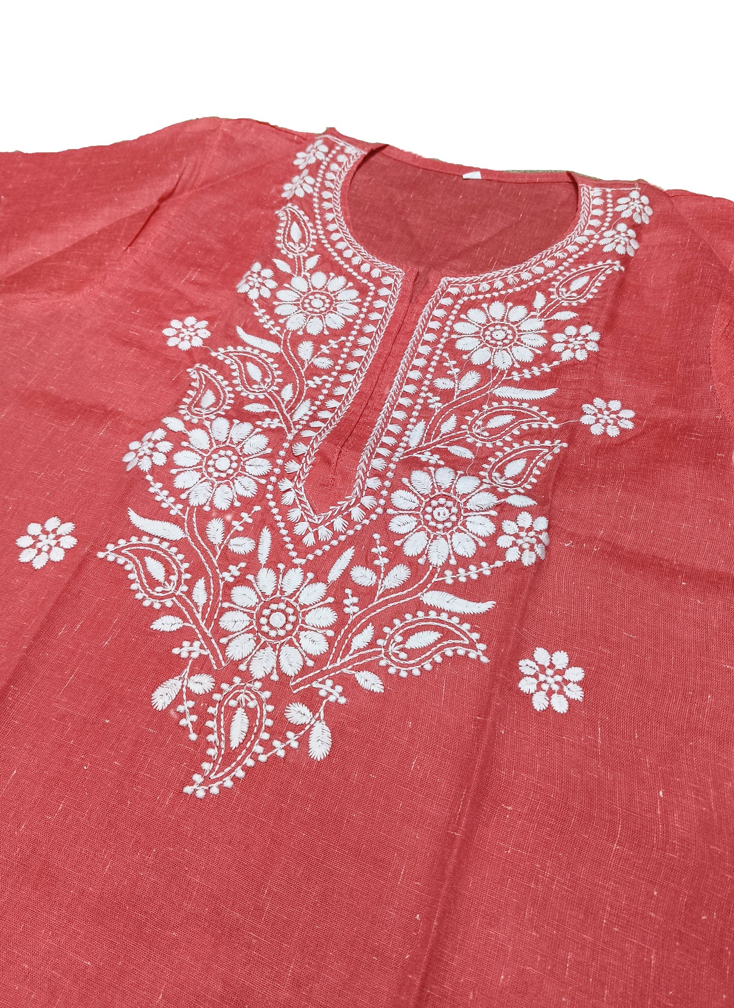 Pink Cotton Chikankari Style Embroidered Kurti for Women | Floral Design | Daily & Ethnic Wear