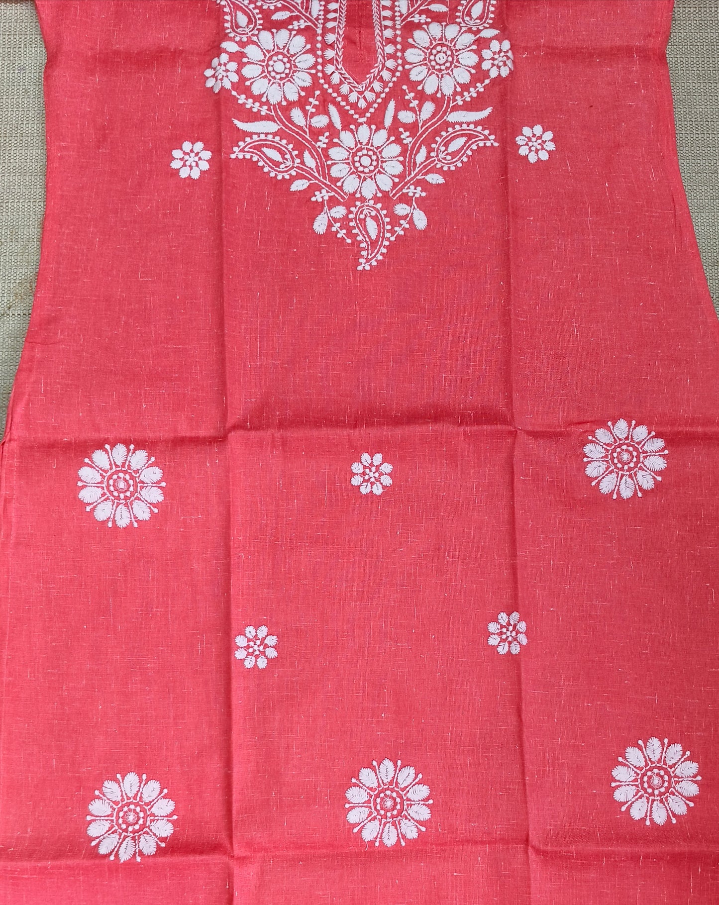 Pink Cotton Chikankari Style Embroidered Kurti for Women | Floral Design | Daily & Ethnic Wear