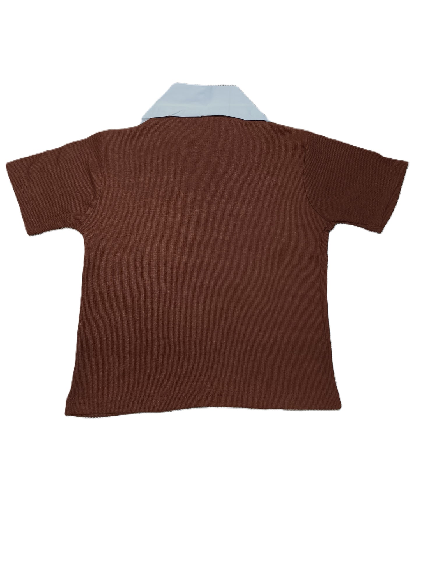 Brown V-Neck Layered Knit Top with white Collar – Casual Smart Fit Top for Women