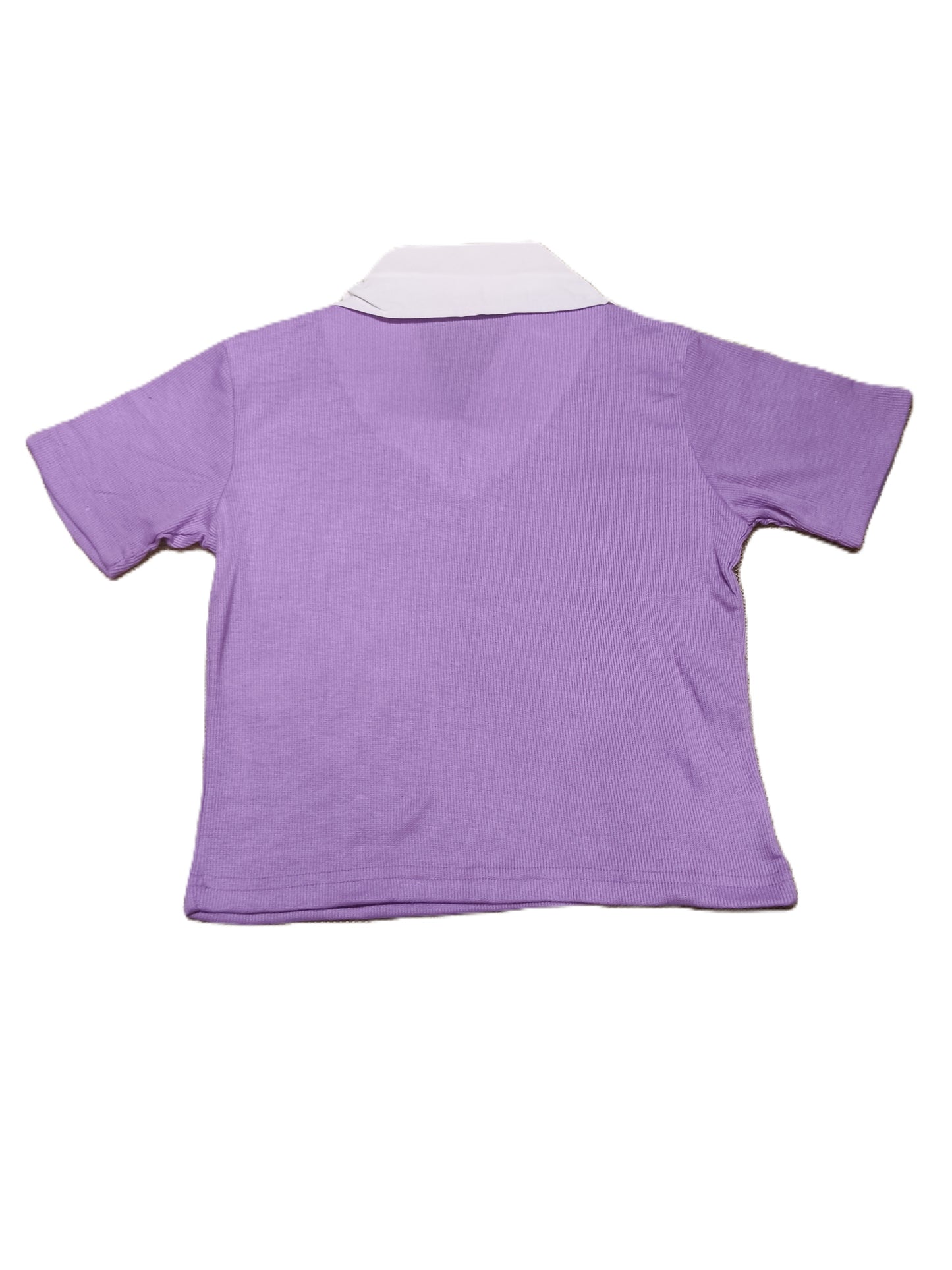 Lavender Ribbed Knit Polo Collar Top for Women – Elegant V-Neck Slim Fit