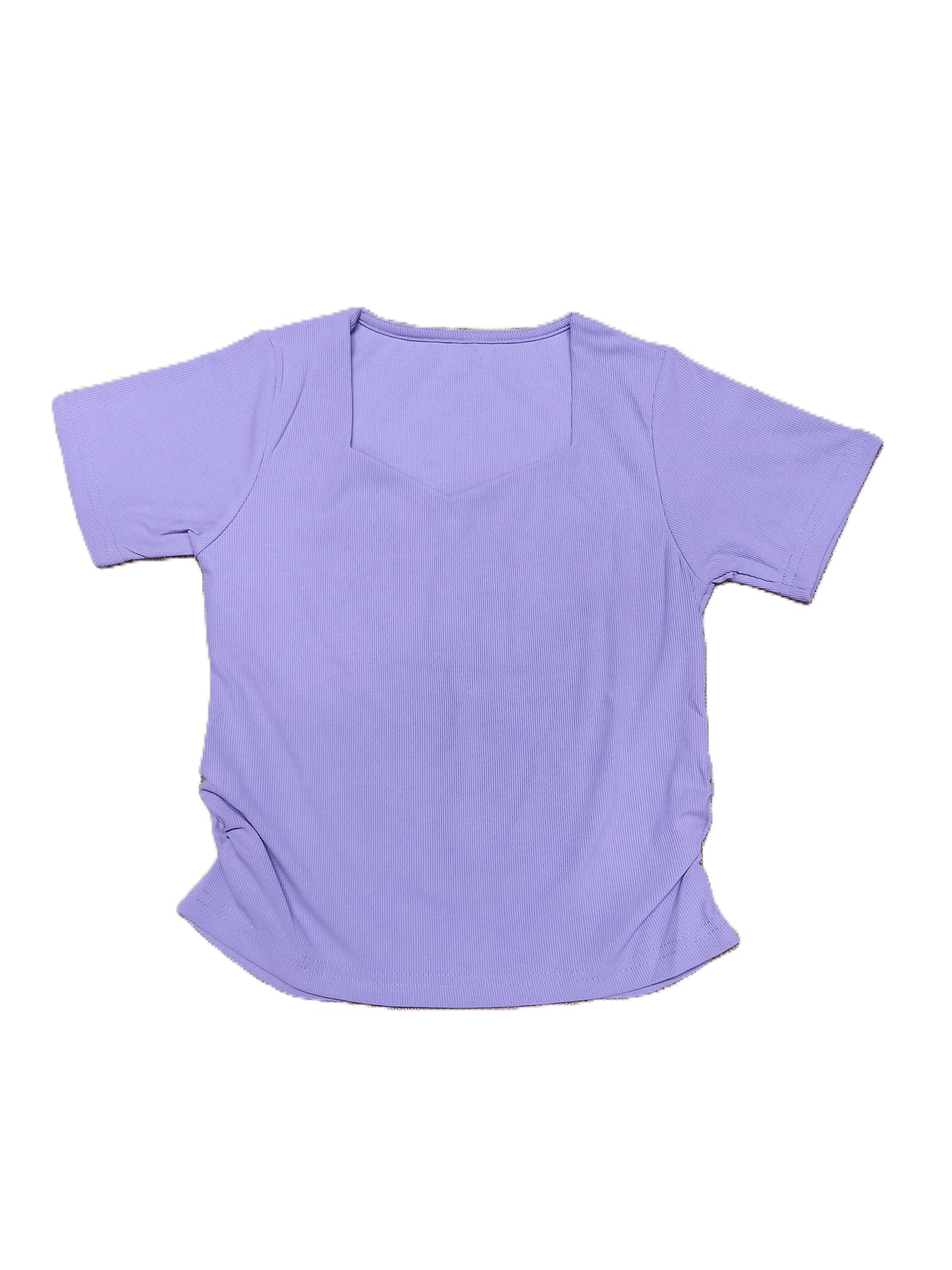 Lilac Ribbed Knit Top with Asymmetric Neck for Women’s – Soft Stretch Fitted Casual Wear