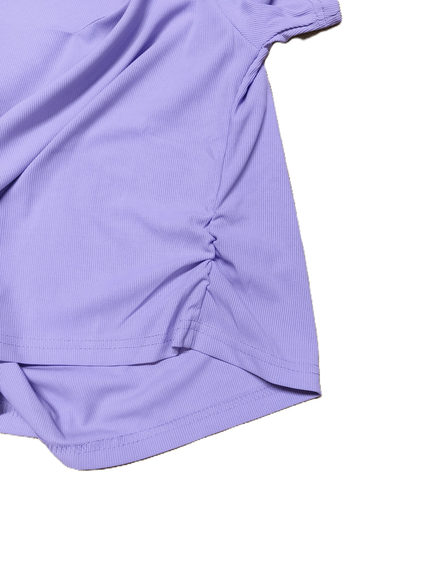 Lilac Ribbed Knit Top with Asymmetric Neck for Women’s – Soft Stretch Fitted Casual Wear