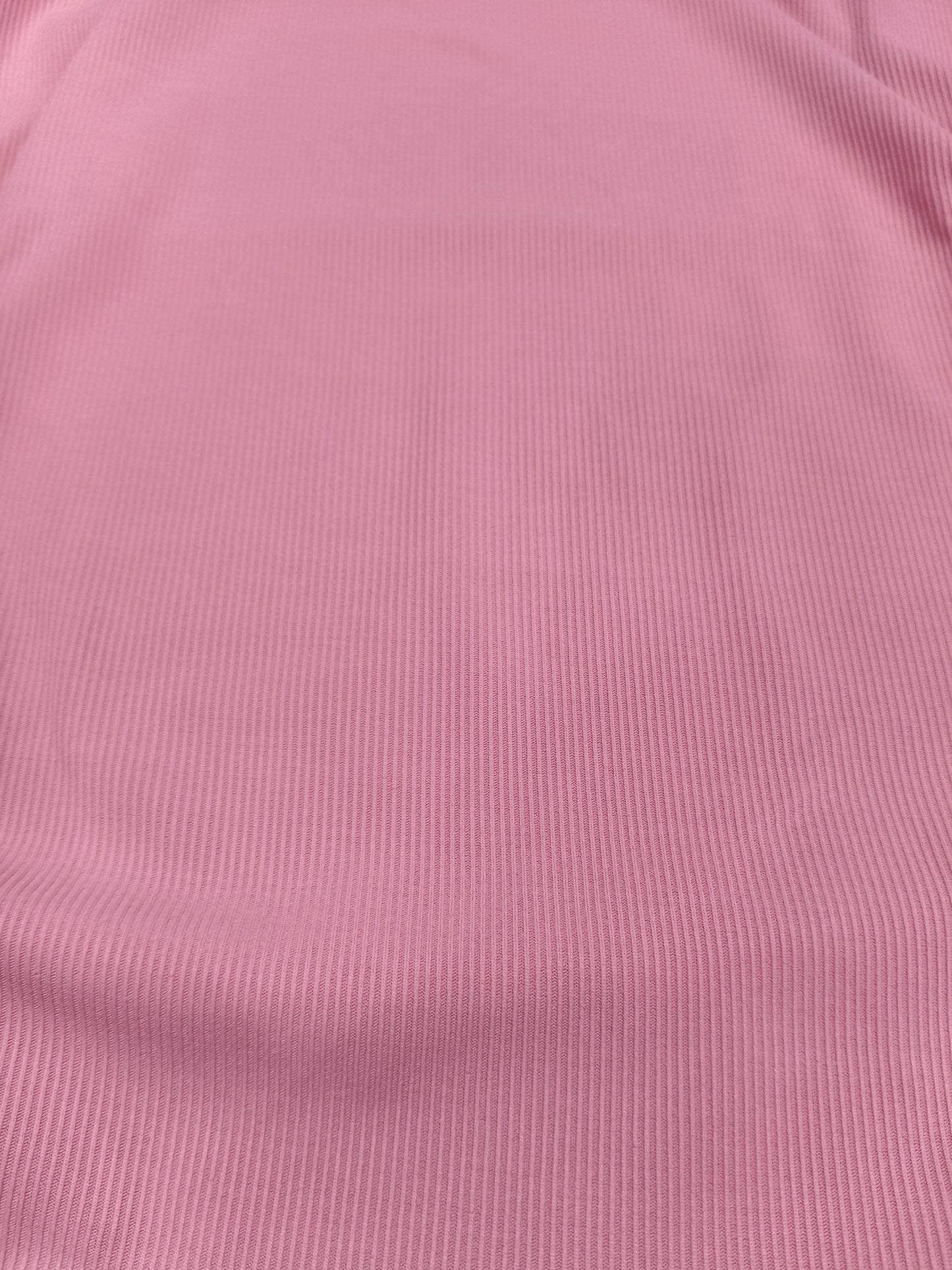 Pink Ribbed Knit Top with Unique Notch Neckline & Ruched Sides for Women's