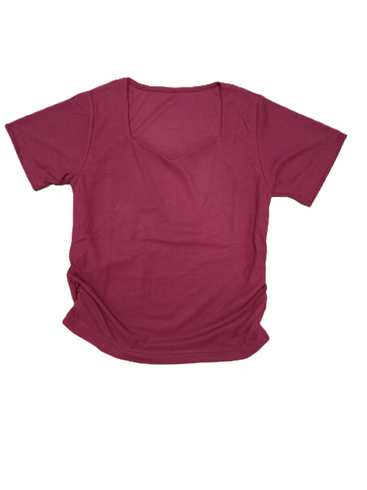 Maroon Solid Ribbed Knit Top with Stylish Square Neck for Women's