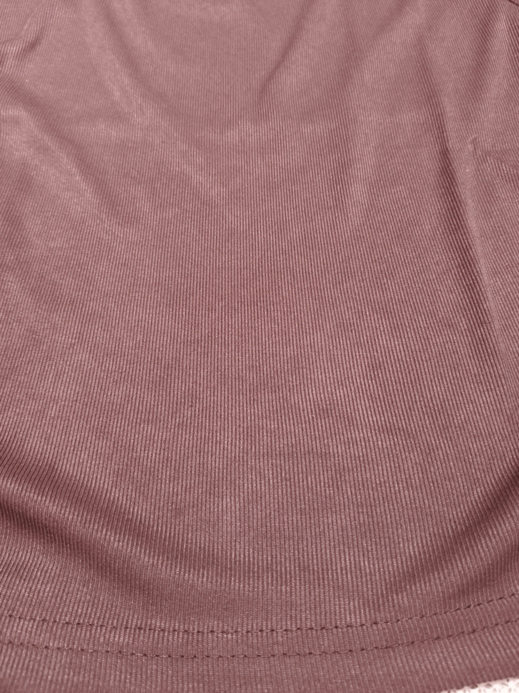 Brown Ribbed Knit Top – Stylish Sweetheart Neck Ruched Tee for Women's