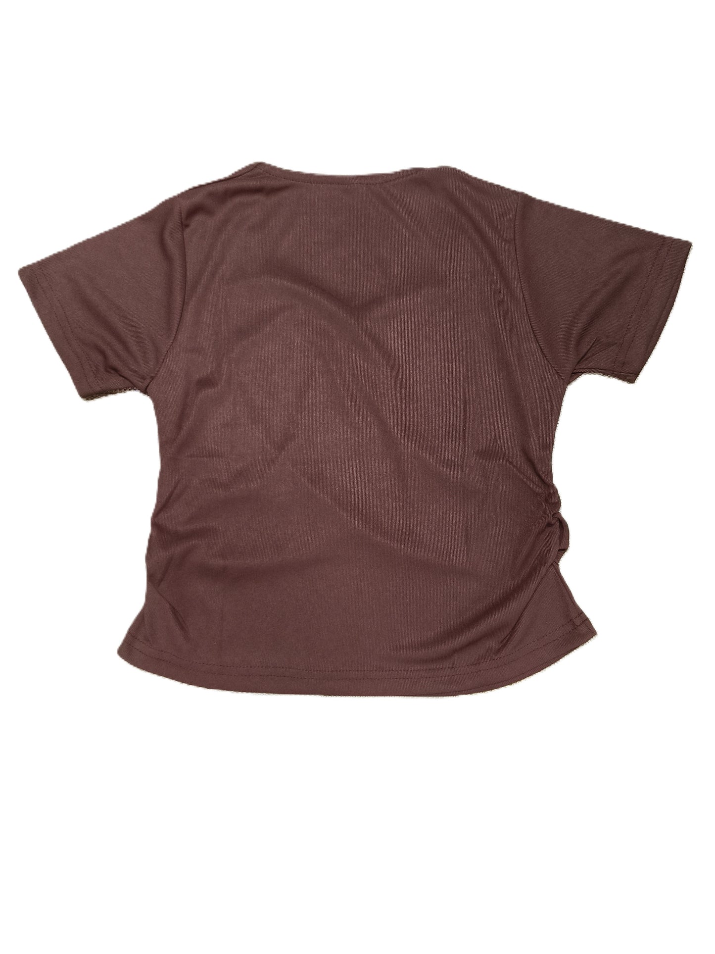 Brown Ribbed Knit Top – Stylish Sweetheart Neck Ruched Tee for Women's