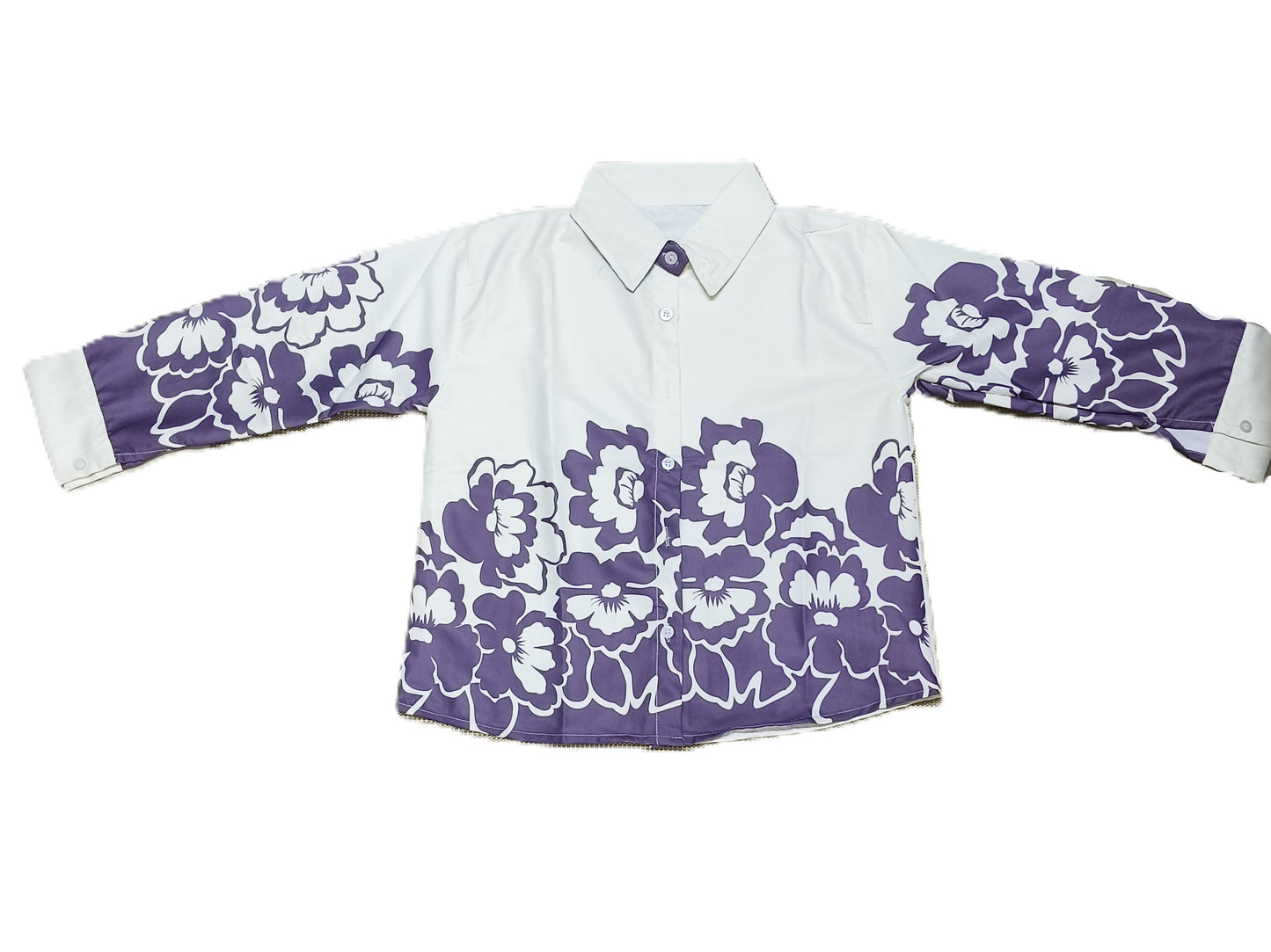 White & Purple Floral Short Shirt for Women’s | Stylish Cropped Button-Down