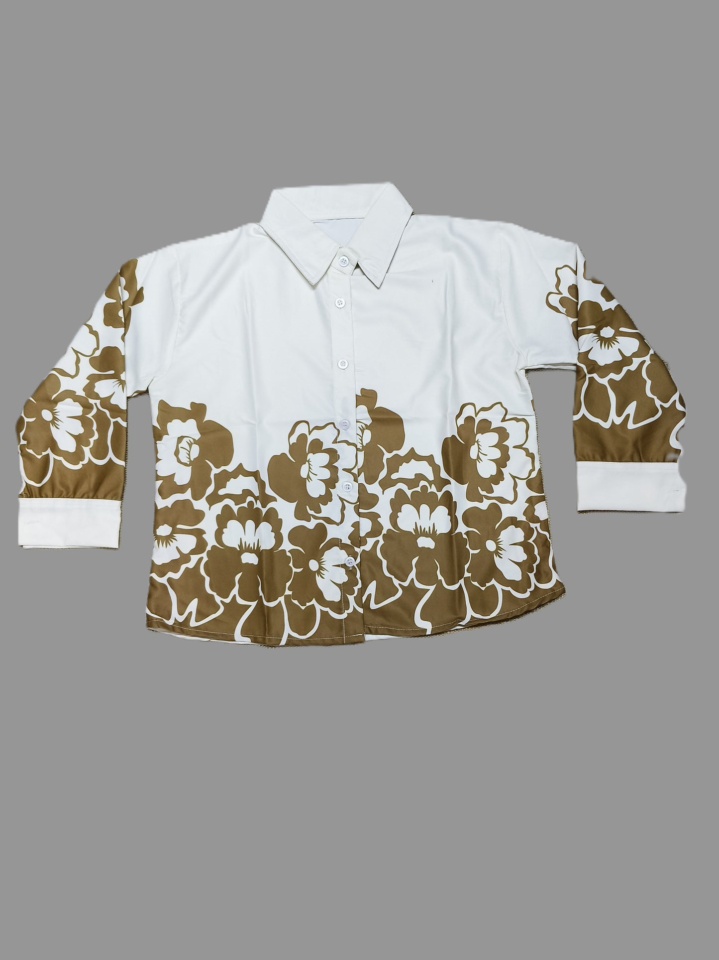 Olive Floral Printed Short Shirt for Women's – Casual Button-Down with Full Sleeves