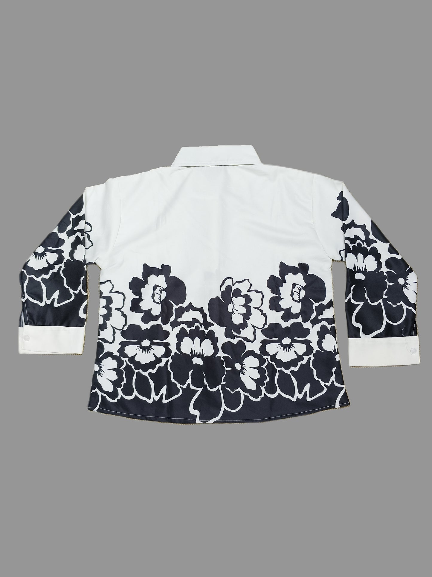 Black & White Floral Print Short Shirt with Full Sleeves for Women's – Elegant Casual Wear