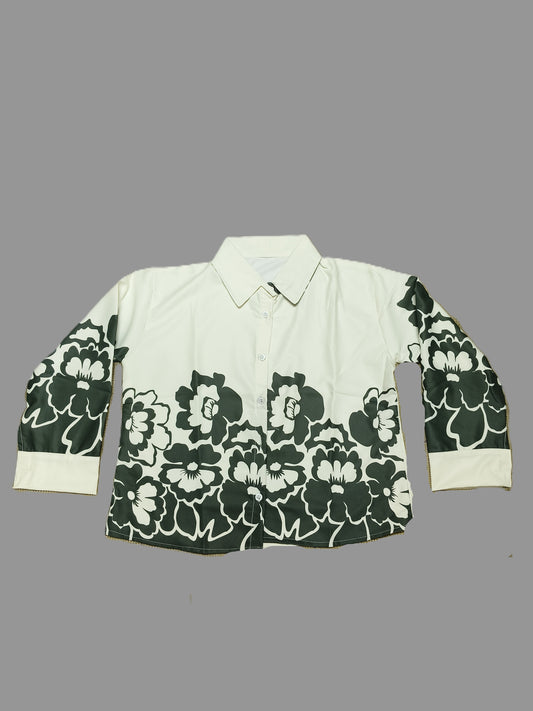 Green Floral Printed Short Shirt for Women's – Stylish Button-Down Casual Top