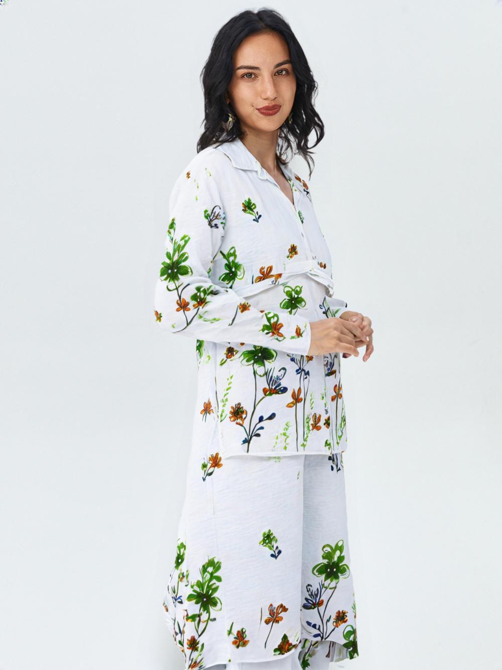 White Floral Printed Cotton Co-ord Set for Women | Casual Loungewear Set