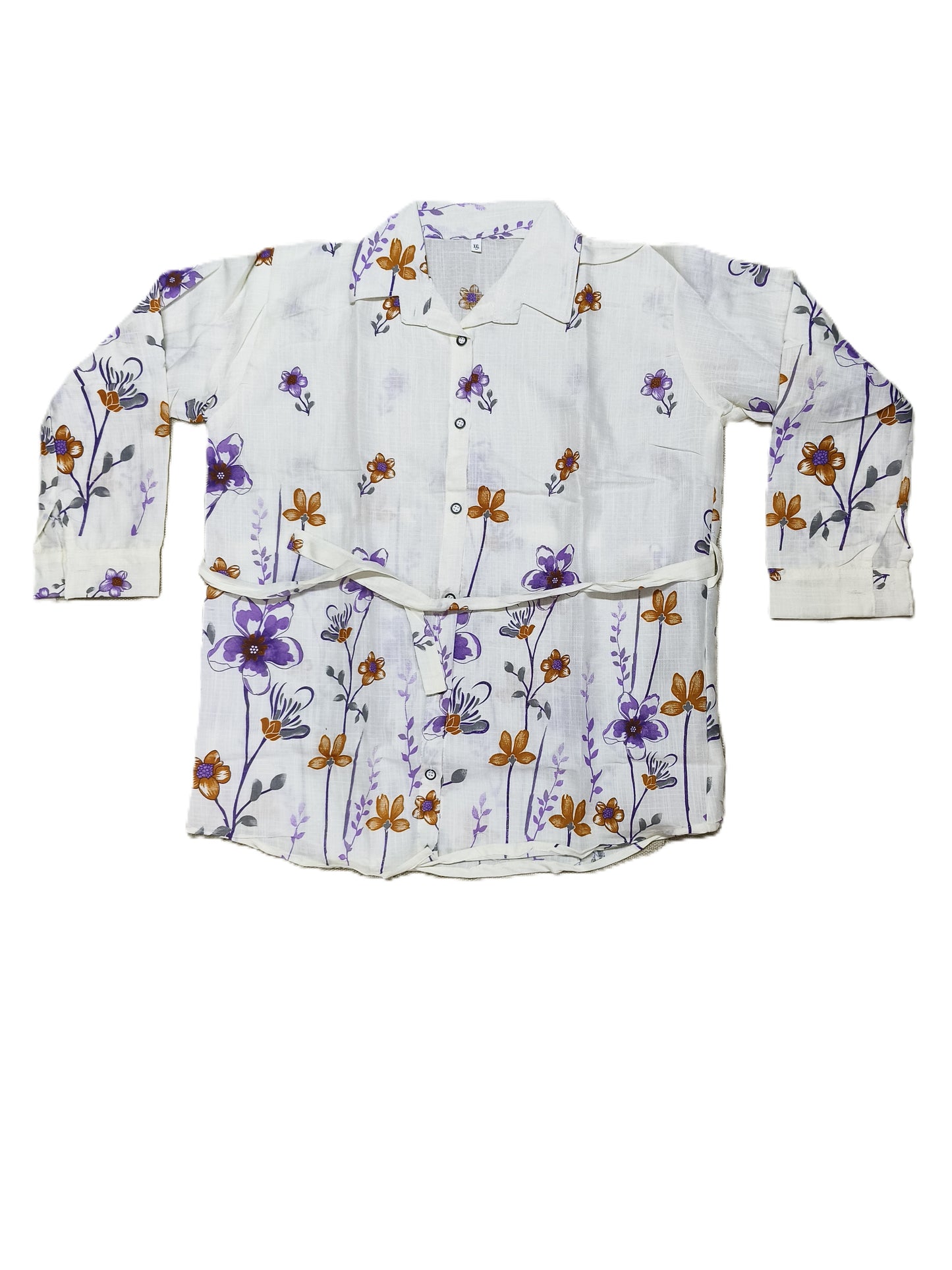White Floral Printed Co-Ord Set for Women – Cotton Casual Shirt & Pant Combo