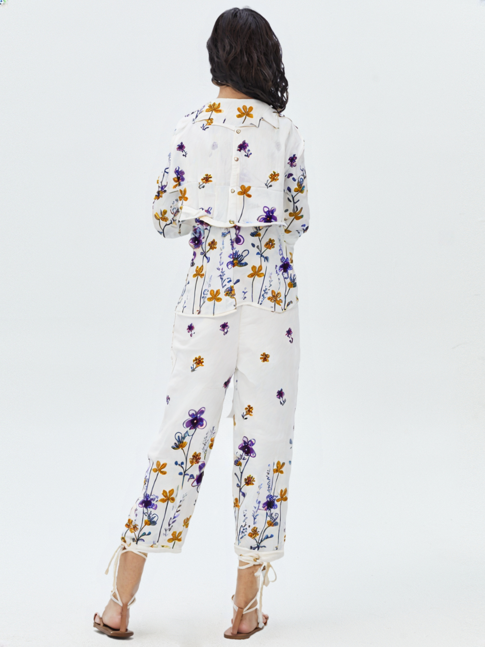 White Floral Printed Co-Ord Set for Women – Cotton Casual Shirt & Pant Combo