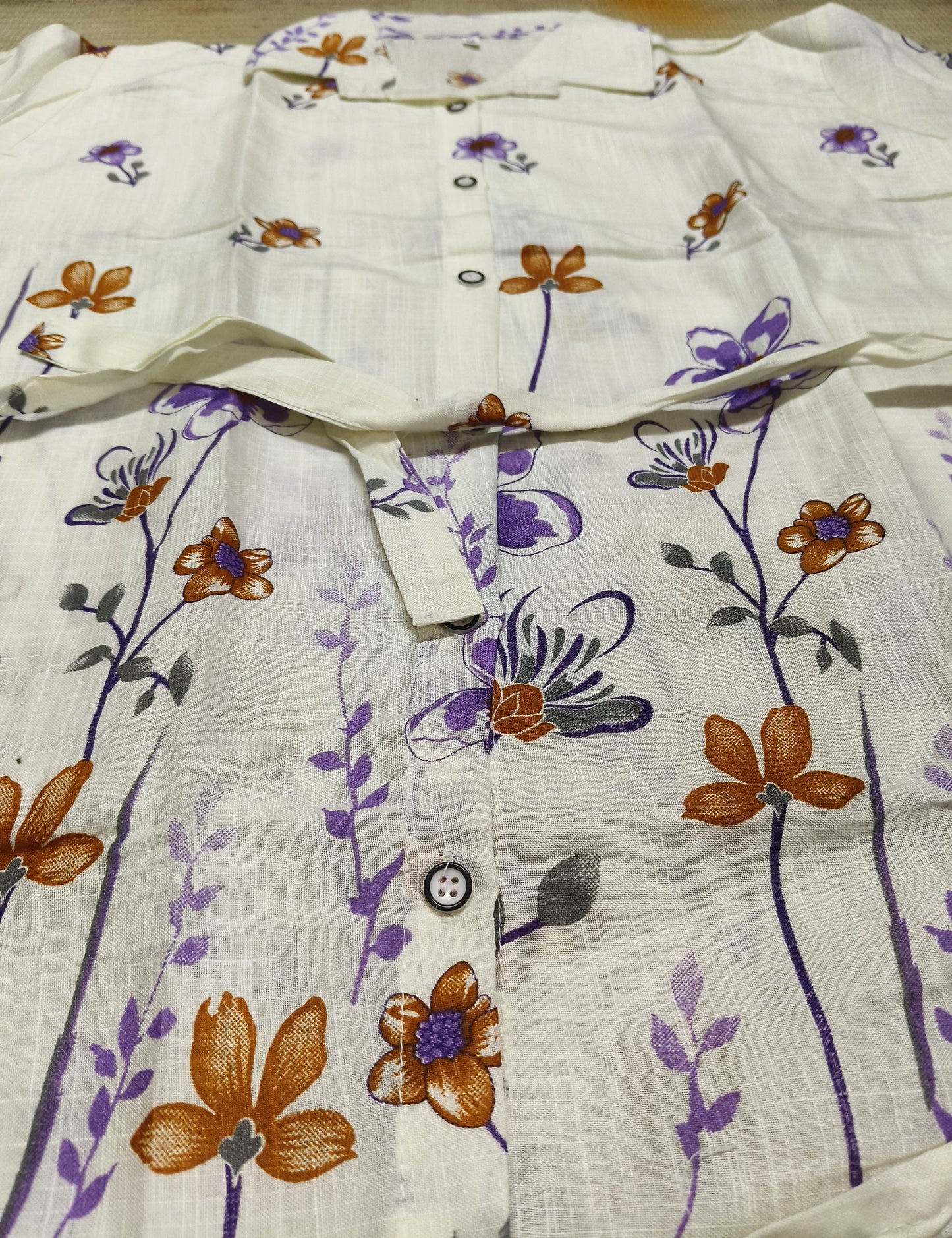White Floral Printed Co-Ord Set for Women – Cotton Casual Shirt & Pant Combo