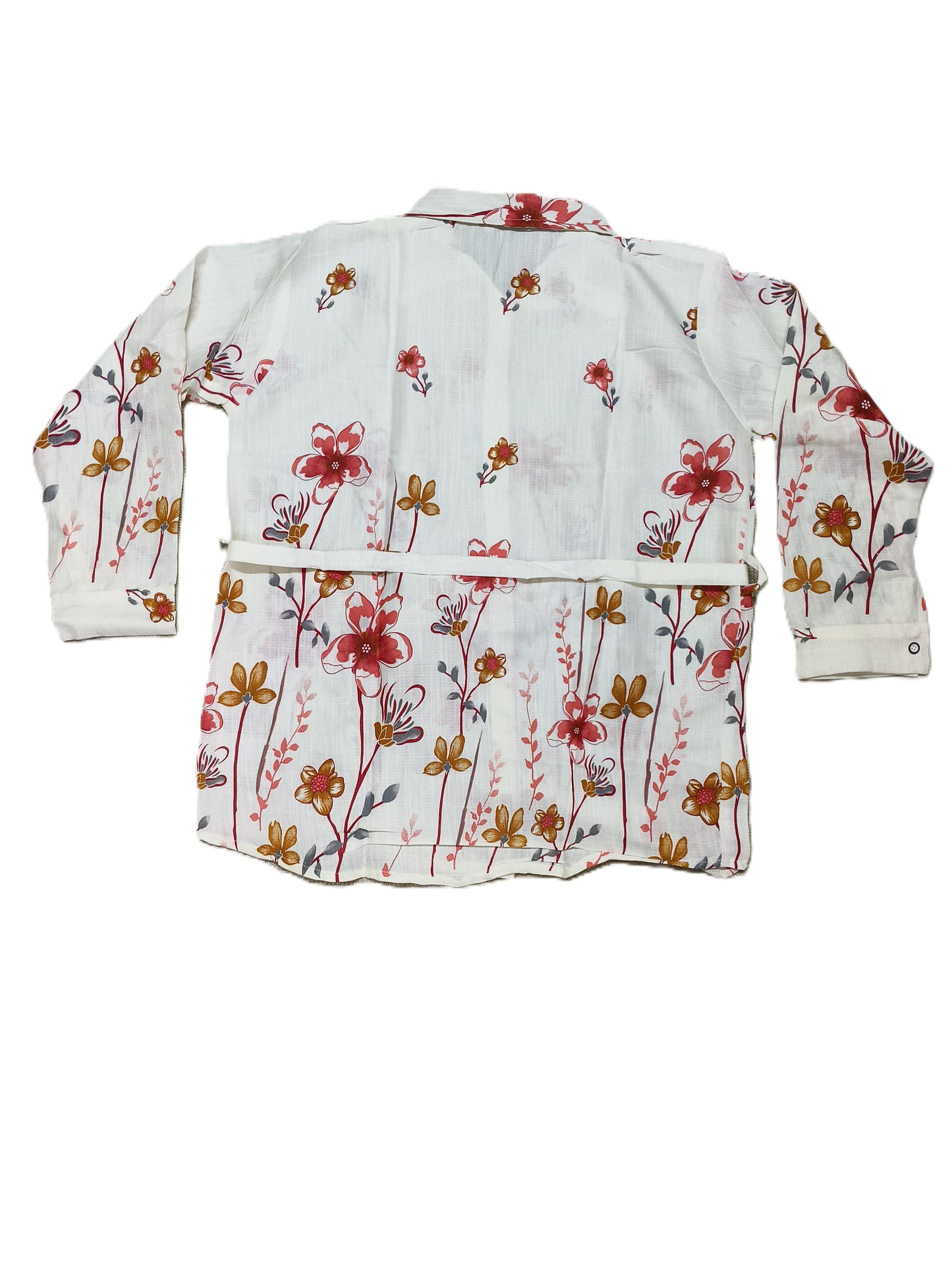 White Floral Co-ord Set with Red & Mustard Print | Stylish 2-Piece Casual Outfit for Women's
